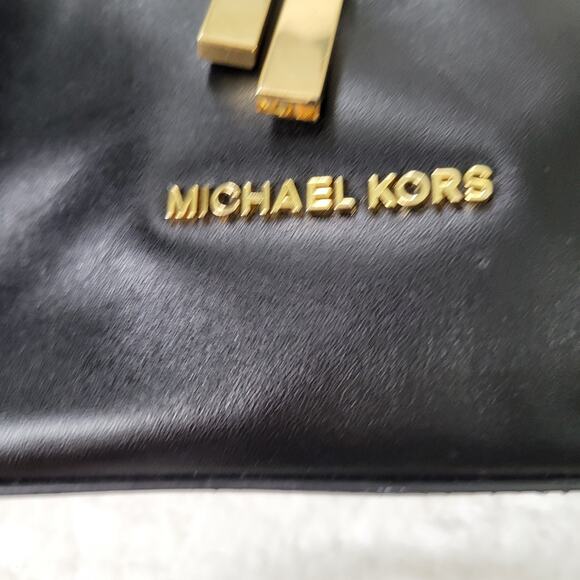 Michael Kors Black Leather Bucket Style Bag Drawstring Gold Hardware - Picture 4 of 11